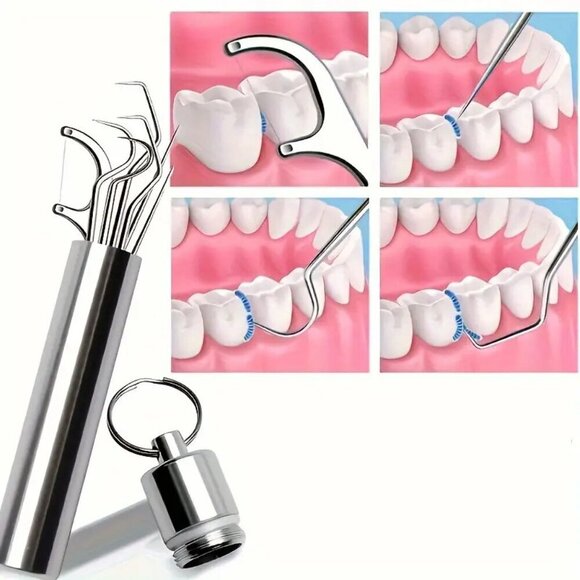 7PC Floss Stick Tools Metal Toothpick - Picture 2 of 5